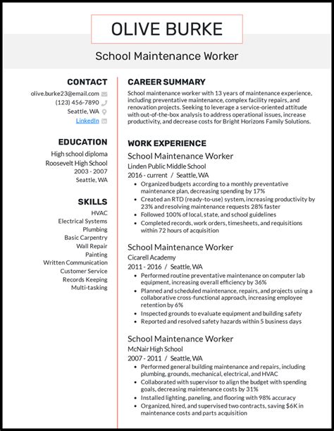 maintenance resume example|Maintenance Resume Examples for a Worker.